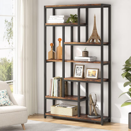 Extra Tall 7 Tier Industrial Etagere Bookcase With 10 Shelves Organizer