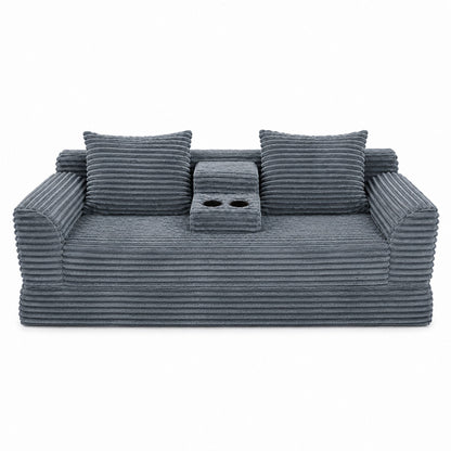 Soft Striped Convertible Sofa Bed, Dual Use Lounge Couch With Cup Holders And Pillows