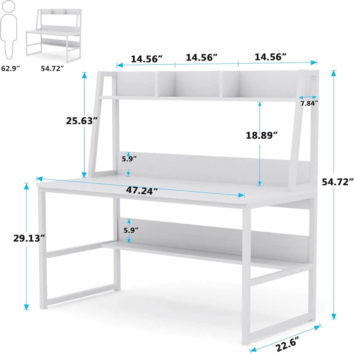 Computer Desk With Hutch And Bookshelf, Compact Home Office Workstation - White