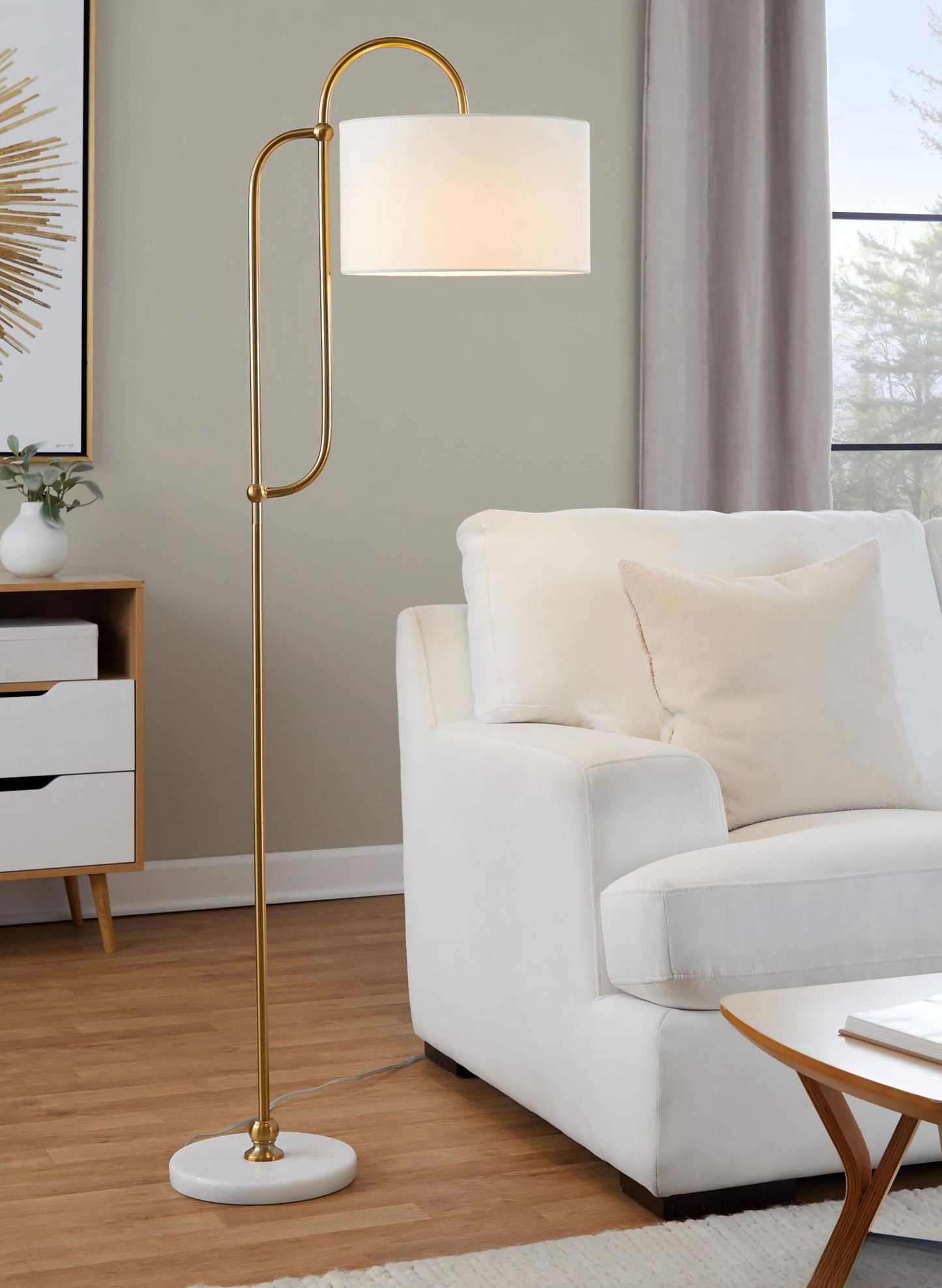 Leslie - Glam / Art Deco Floor Lamp - Gold / White