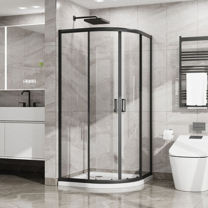 Corner Shower Door With Double Sliding - Matte Black
