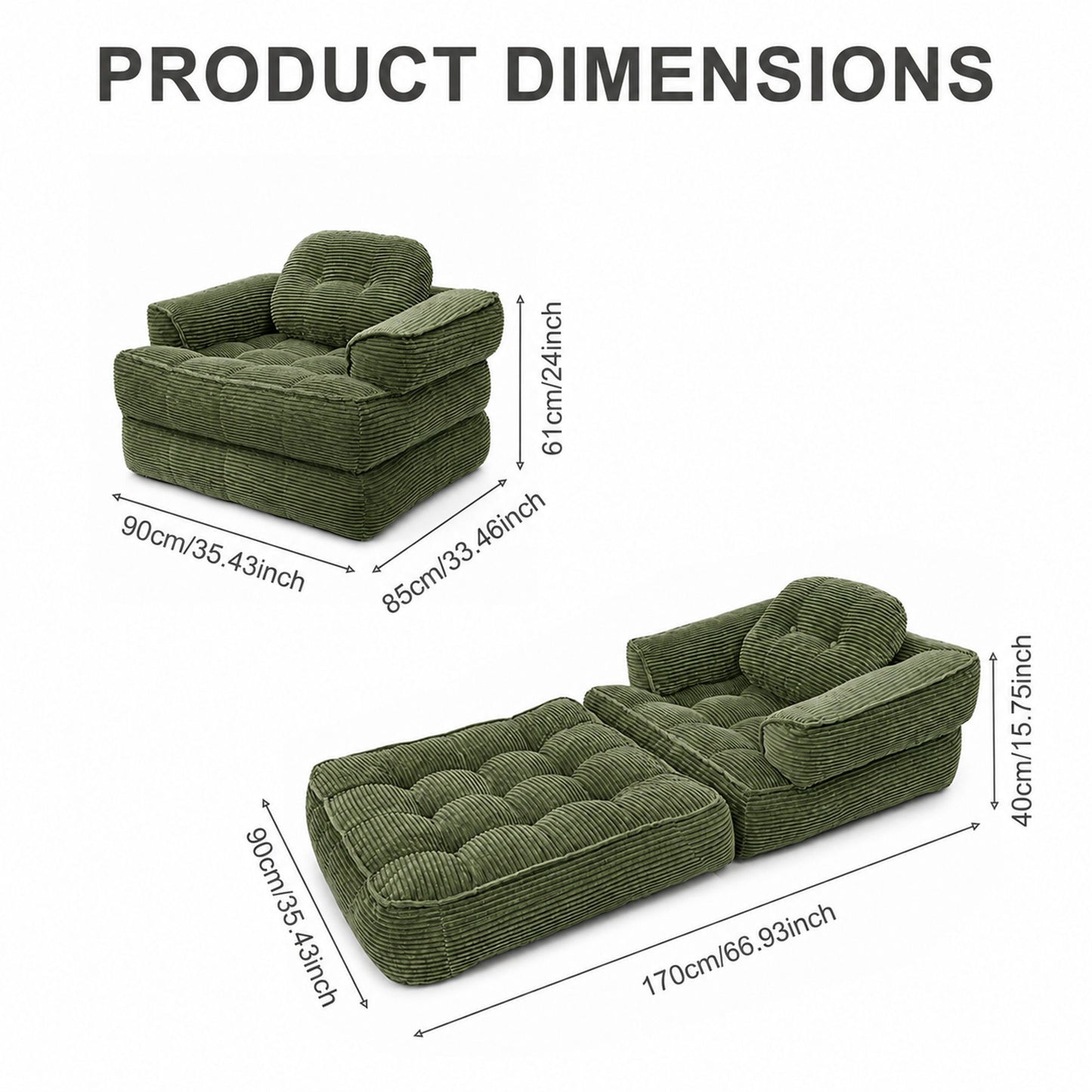 Convertible 2 In 1 Armrest Sofa For Bedroom