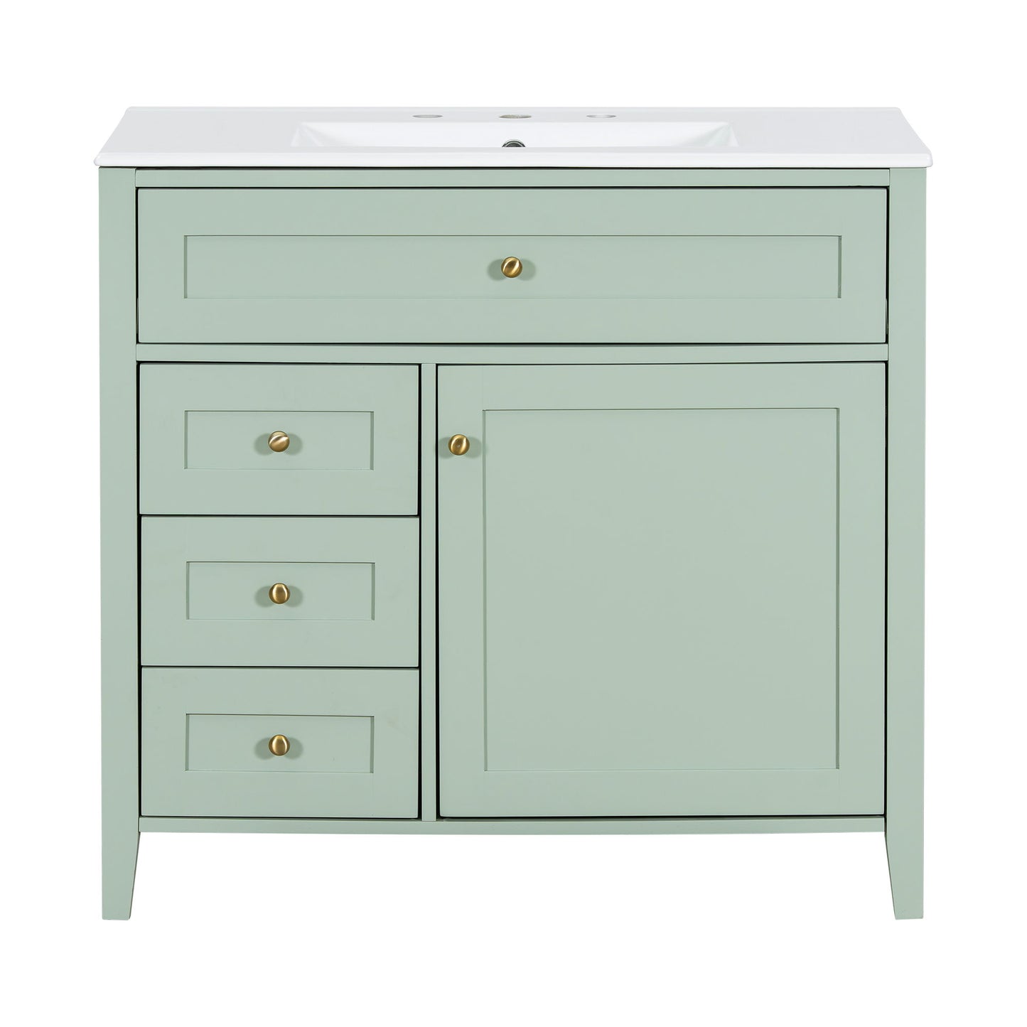 Bathroom Vanity With Sink, 3 Drawers & Cabinet With Adjustable Shelves