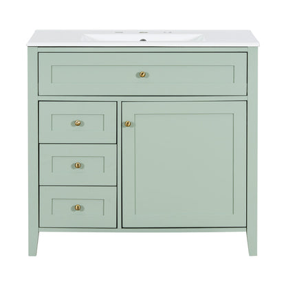 Bathroom Vanity With Sink, 3 Drawers & Cabinet With Adjustable Shelves