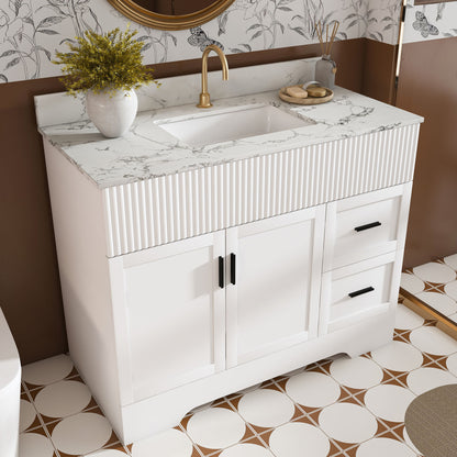 Bathroom Vanity Set, Fluted Cabinet, Soft Close Doors & Drawers, Sink Included - White