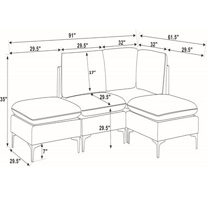 Upholstered Modular Sectional With Tall Legs, Medium Firm Seat