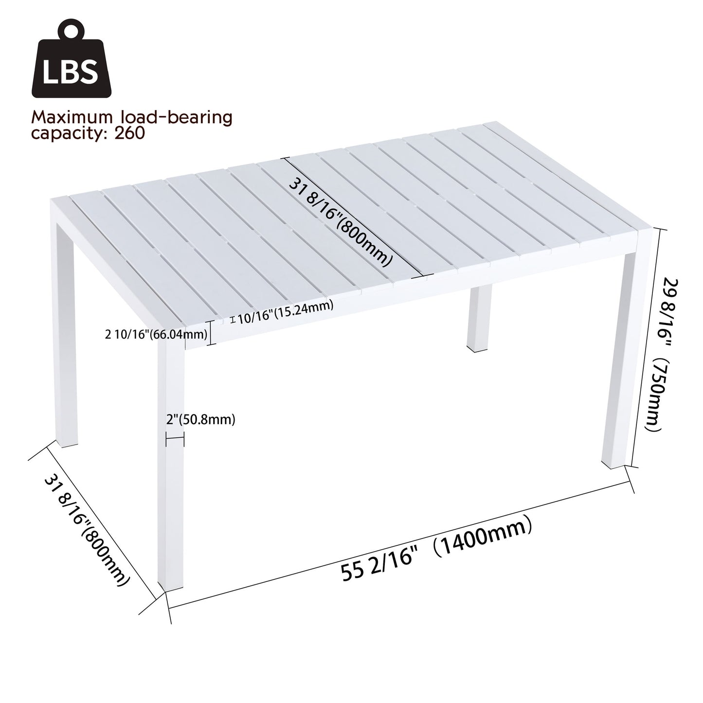 Modern Long Table, UV Resistant And Rust Proof - White