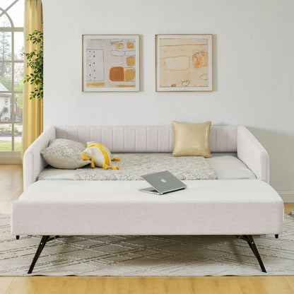 Upholstered Daybed With Trundle With Vertical Stripes