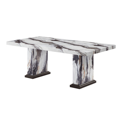 Dining Table With Double Pedestal Base - Black White