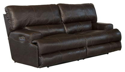 Wembley - Italian Leather Match Power Lay Flat Reclining Sofa With Power Adjustable Headrest - Chocolate