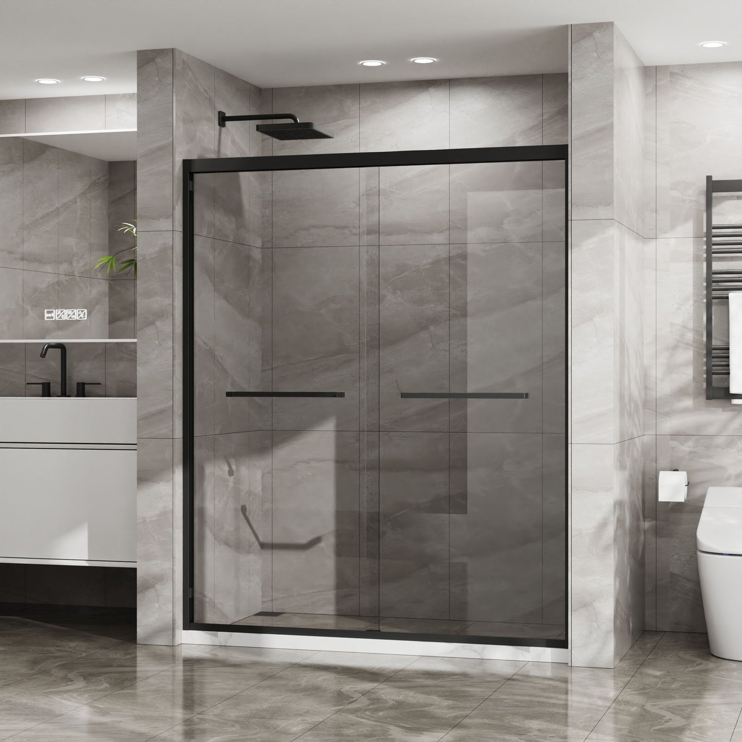 Goodyo - Double Sliding Bathtub Shower Door With Sgcc Clear Tempered Glass