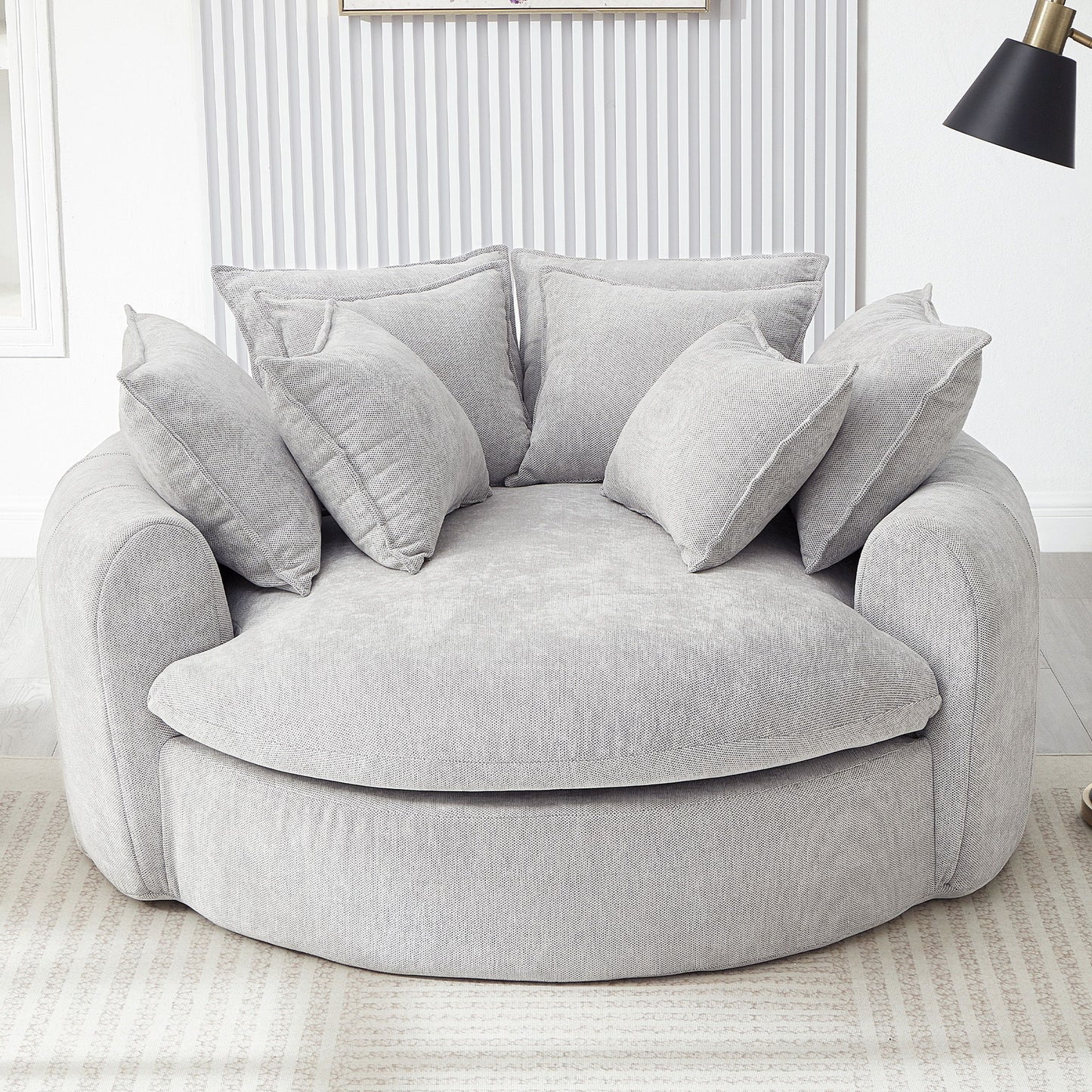 Modern Round Chaise Sofa With 8 Throw Pillows