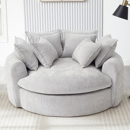 Modern Round Chaise Sofa With 8 Throw Pillows