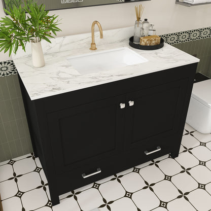 Bathroom Vanity Set, Cabinet With Doors & Drawers, Single Faucet Hole - Black