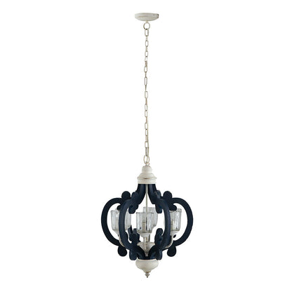Wood Chandelier 6 Light Farmhouse Pendant Lighting Wood Hanging Light Fixture For Kitchen Living Dining Room, Bulb Not Included - Cream