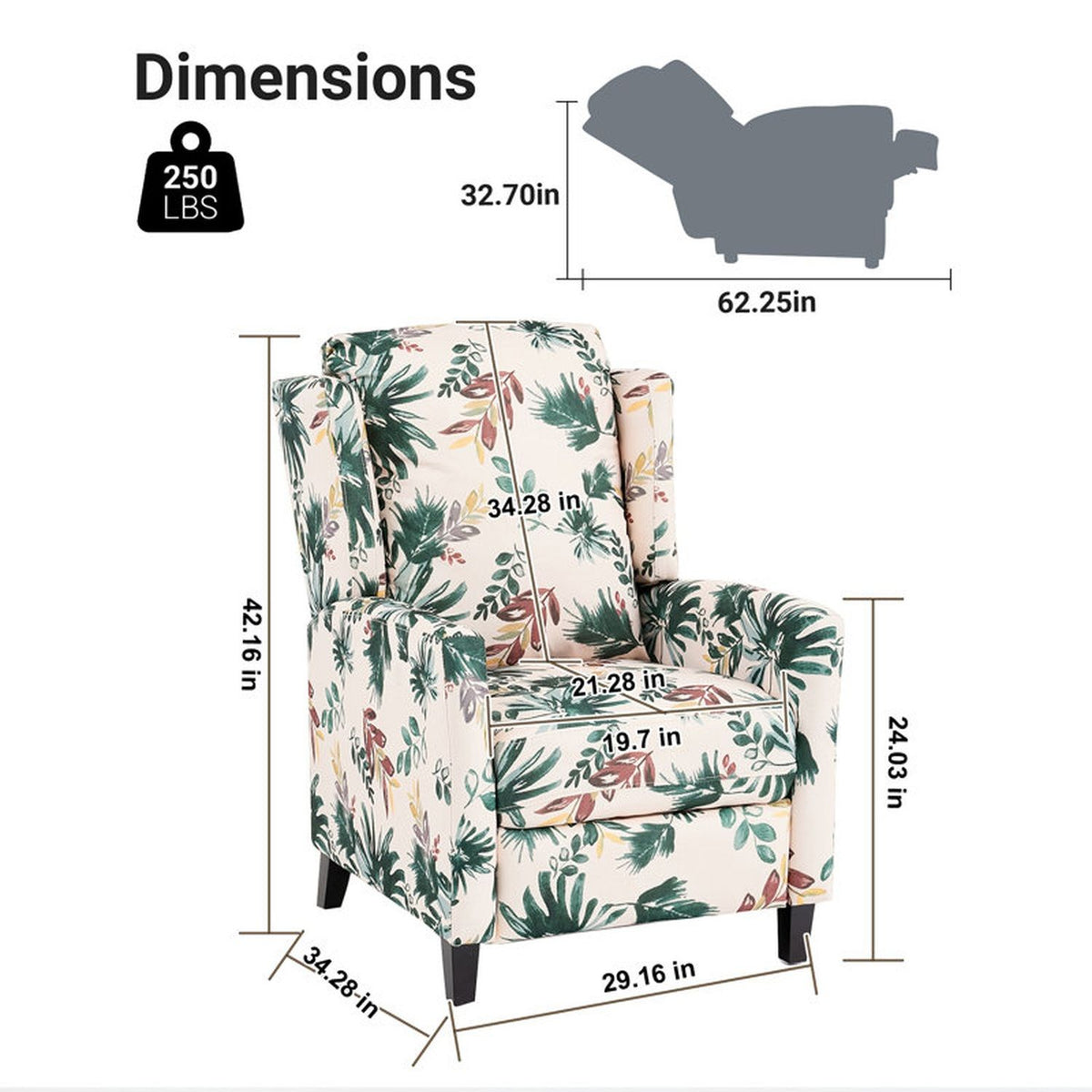 Wingback Recliner Chair With Padded Arms - Green