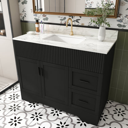Bathroom Vanity, Fluted Cabinet, Soft Close Doors & Drawers, Single Faucet Hole, Sink Included - Black