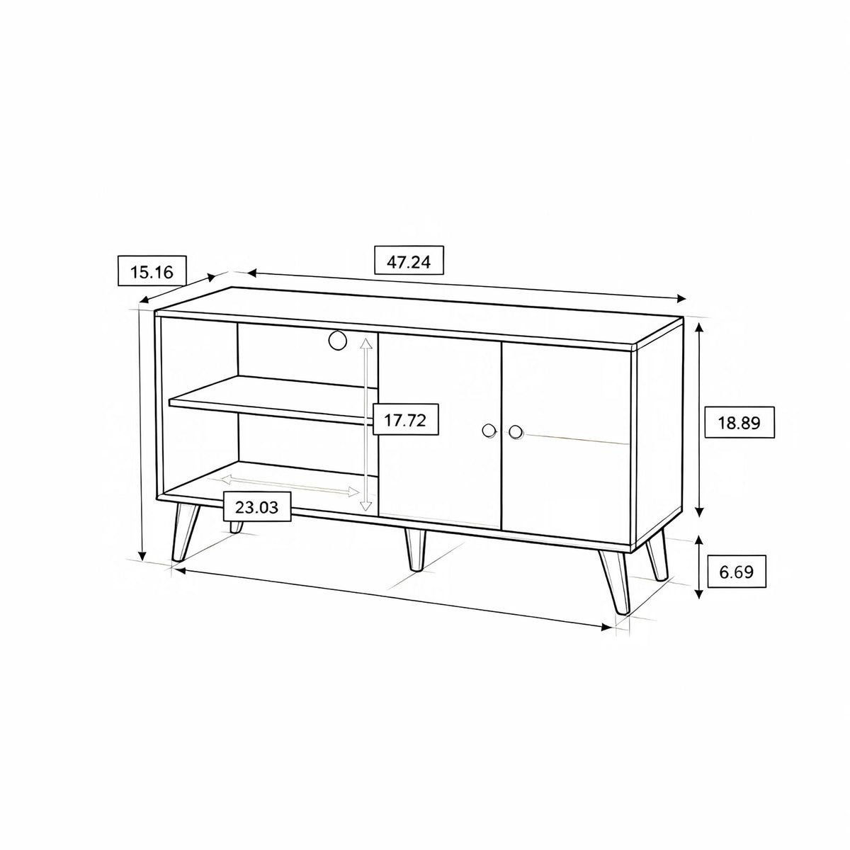 Amidon - TV Stand, With 2 Storage Shelves And 1 Cabinet