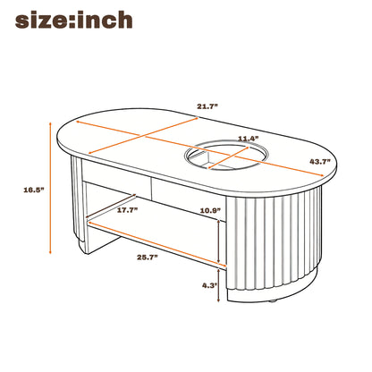 Fluted Oval Coffee Table With Drawers, 2 Tier Cocktail Table