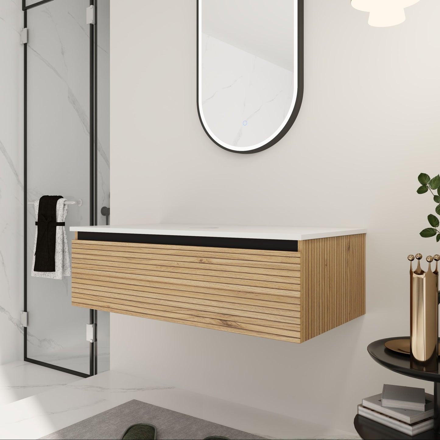 Wall Mounted Bathroom Vanity & 1 Soft Close Drawer (Excluding Sink)