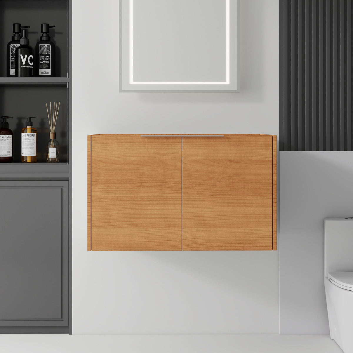 Floating Bathroom Vanity Cabinet & Soft Close Double Doors, Spacious Interior Storage, Wall Mounted, Cabinet Only