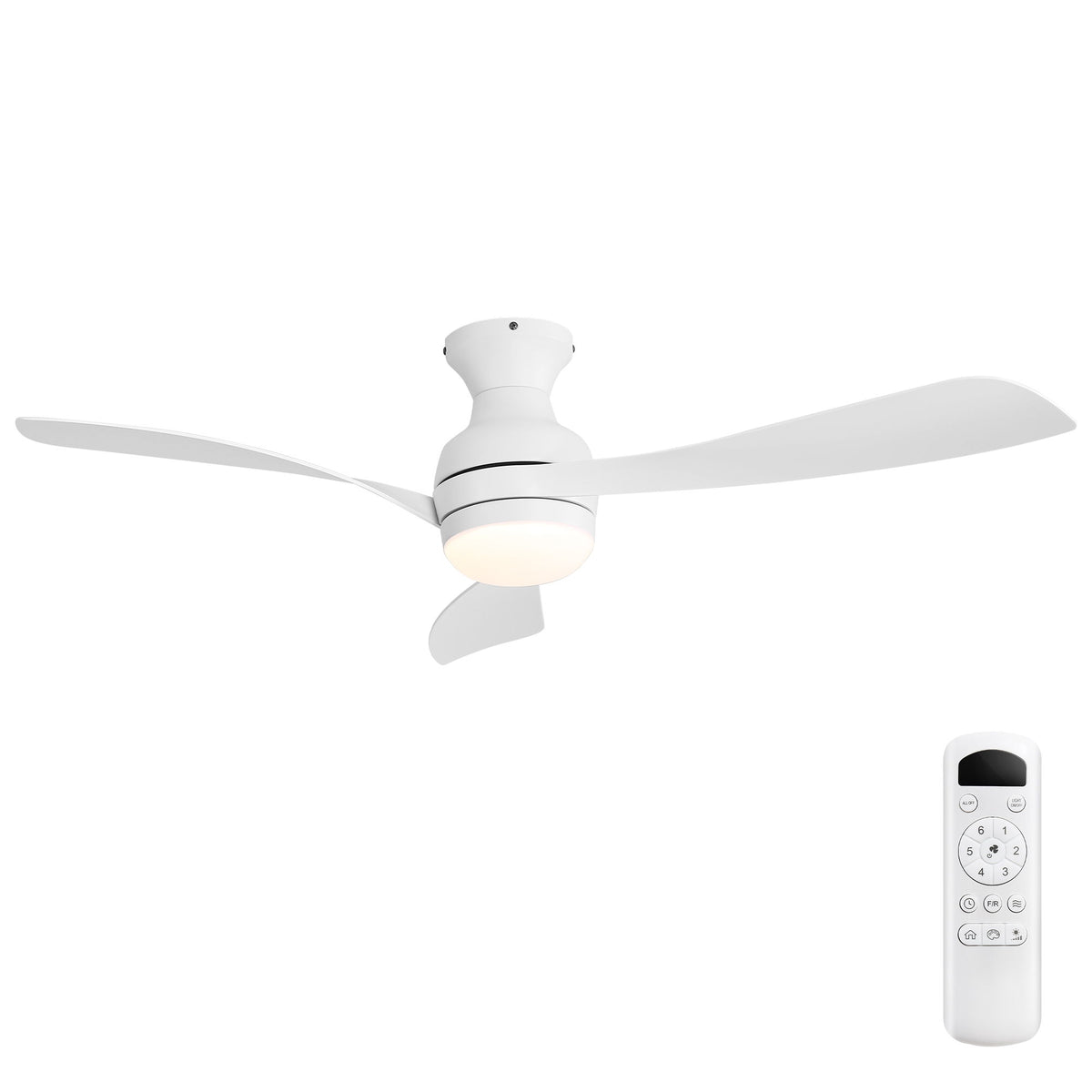 52" Low Profile Ceiling Fan With Lights, Quiet Reversible DC Motor, Dimmable LED, 3 Blades - White