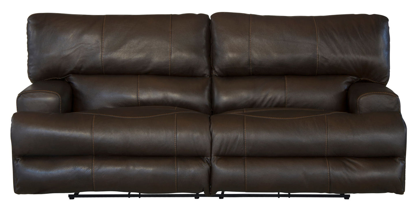 Wembley - Italian Leather Match Power Lay Flat Reclining Sofa With Power Adjustable Headrest - Chocolate
