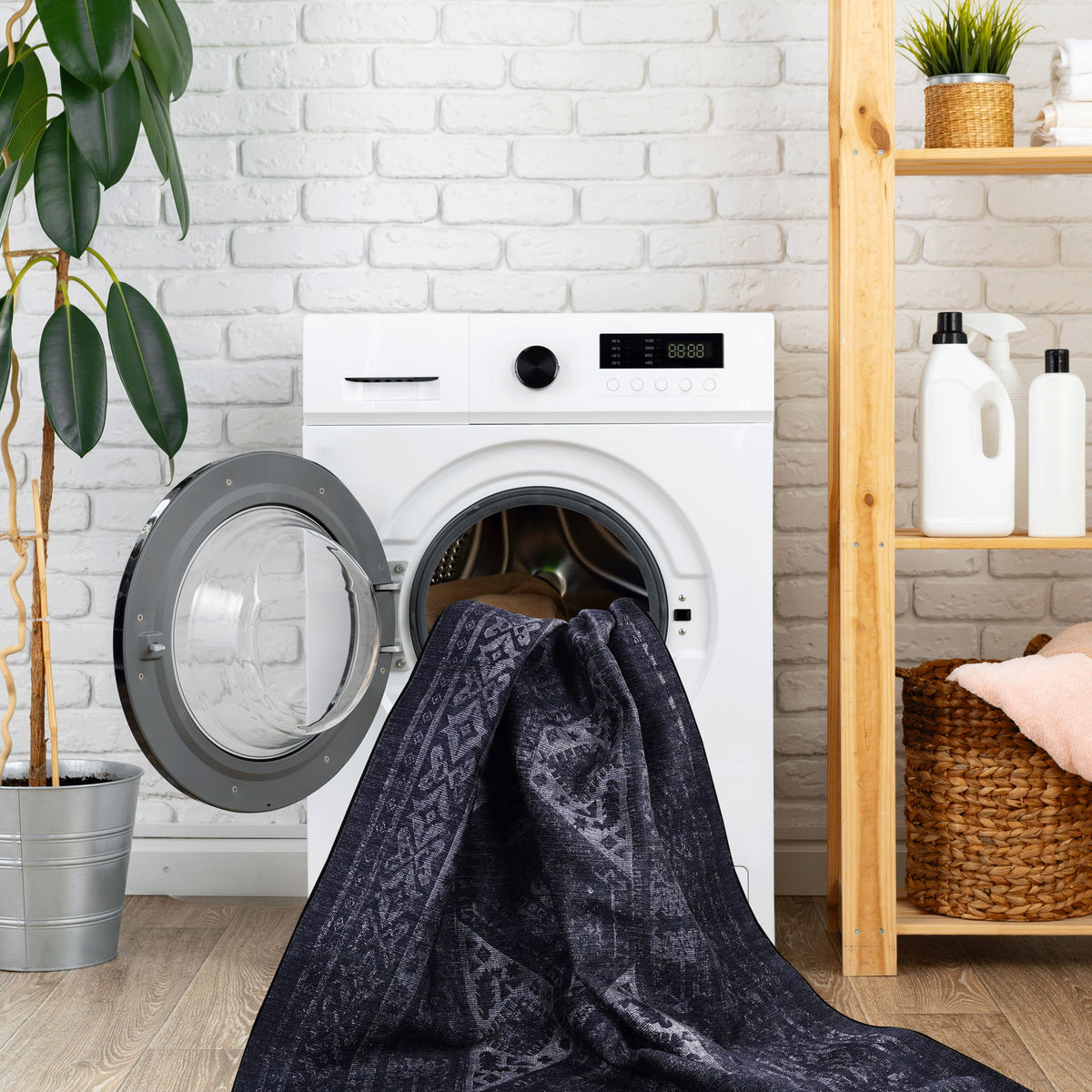 Maval - 2' X 3' Washable Area Rug - Black / Gray
