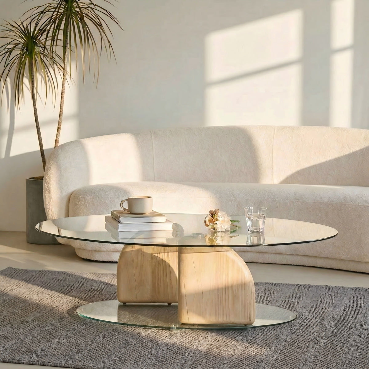 Oval Glass Table Coffee Table For Living Room - Natural