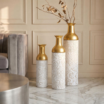 Floor Vases, Tall Home Decor Vases (Set of 3) - White / Gold