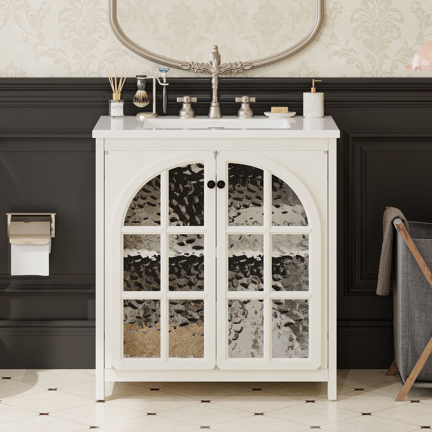 Vintage Farmhouse Bathroom Vanity With Ceramic Sink