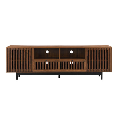 TV Stand, Entertainment Center With Slatted Doors, Cable Management, Soft Closing Hinges - Walnut