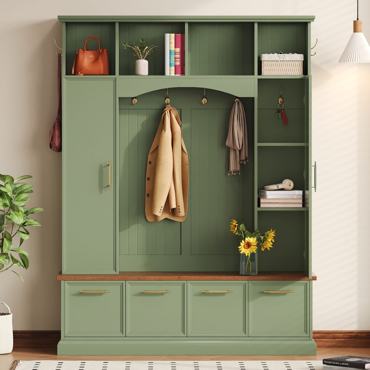 Elegant Hall Tree With Hooks & Handles