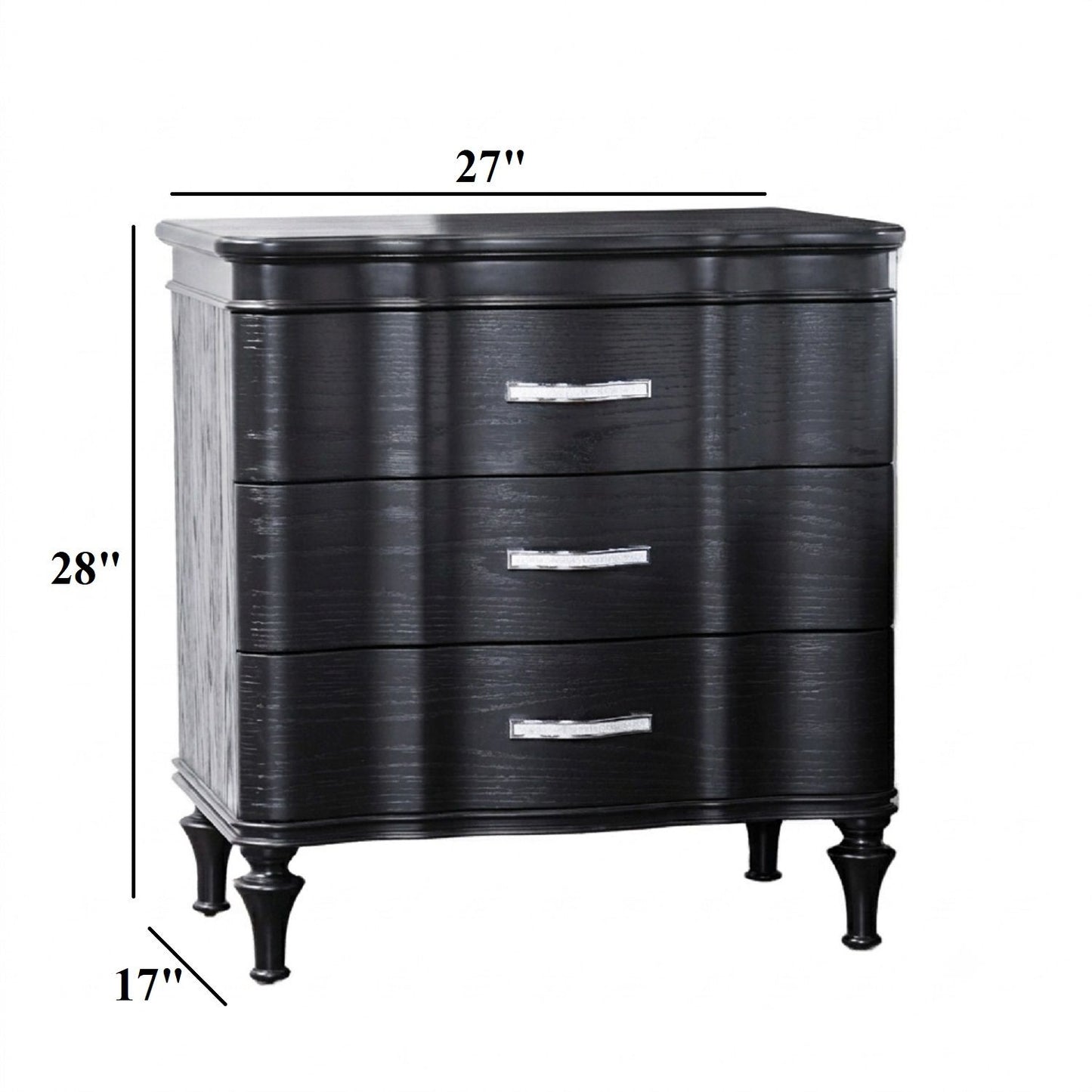 Nightstand, 3 Drawer Bedside Table - Black