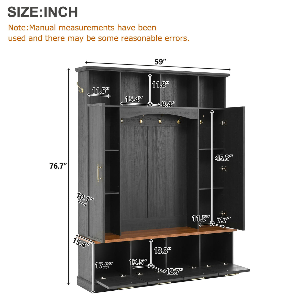 4 In 1 Hall Tree With Hooks & Handles, Adjustable Shelves, Coat & Shoe Rack For Mudroom