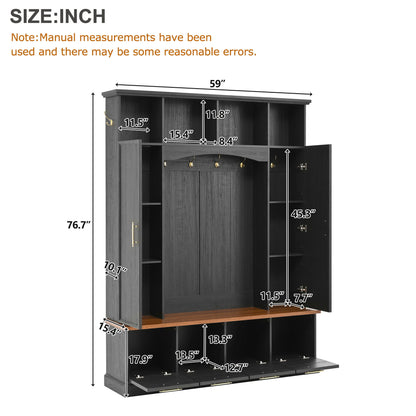 4 In 1 Hall Tree With Hooks & Handles, Adjustable Shelves, Coat & Shoe Rack For Mudroom