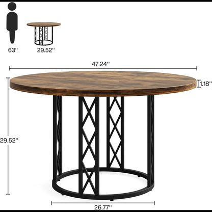 Round Dining Table With Circle Base - Brown / Black