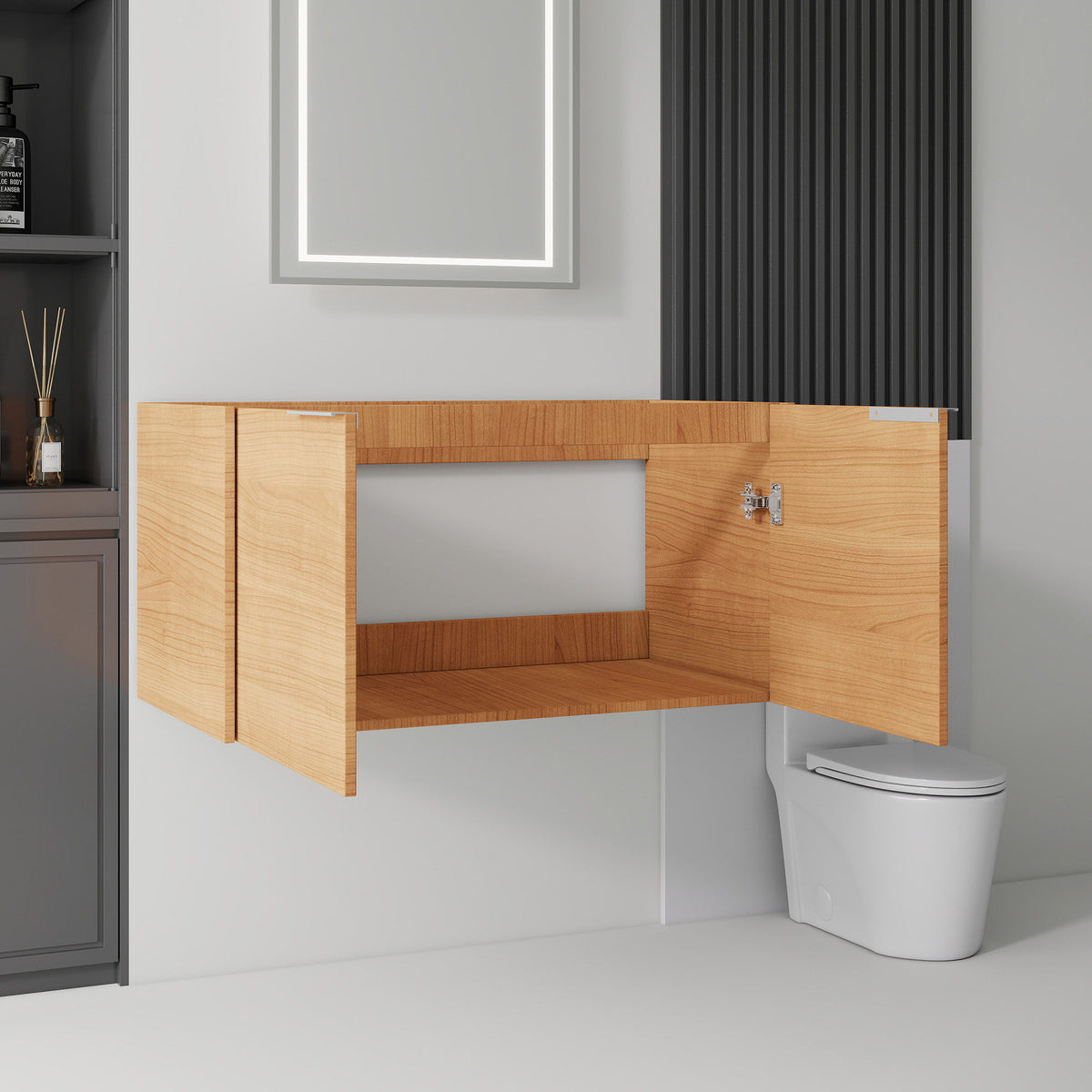Floating Bathroom Vanity Cabinet & Soft Close Double Doors, Spacious Interior Storage, Wall Mounted, Cabinet Only