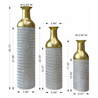 Decorative Tall Floor Vases For Home Decor (Set of 3) - White / Gold