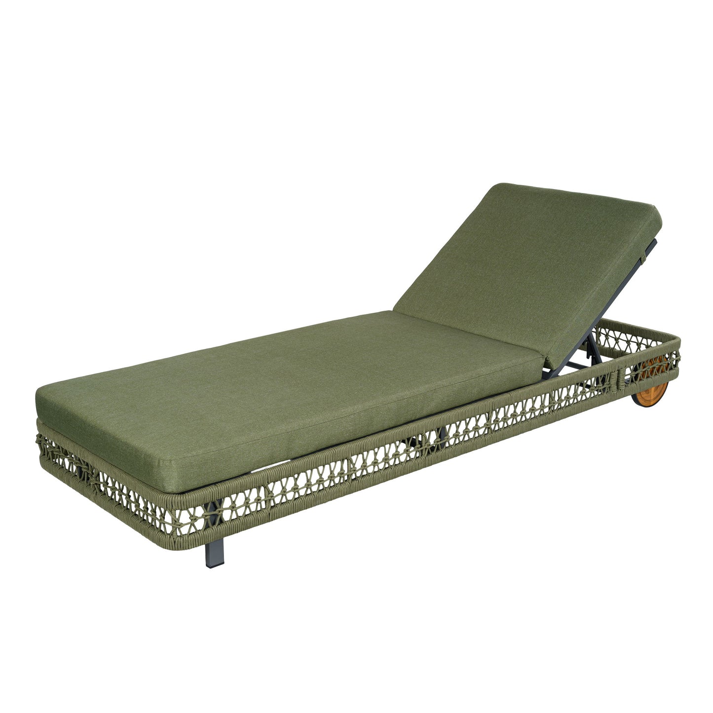 Outdoor Chaise Lounge With Wheels, 5 Position Adjustable Backrest