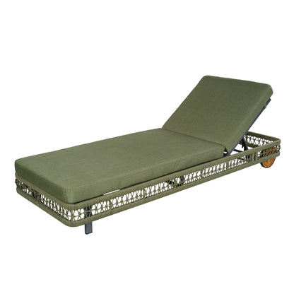 Outdoor Chaise Lounge With Wheels, 5 Position Adjustable Backrest