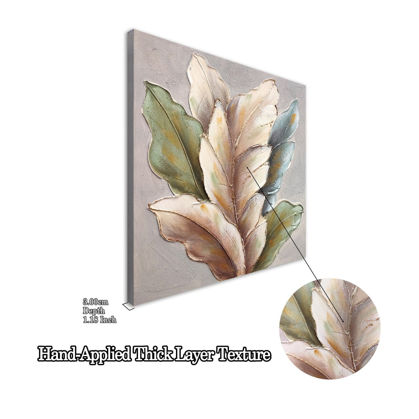 Botanical Leaf Wall Art, Textured Canvas Painting With Accents, Framed Decor For Living Room (Set of 2) - Green Leaf
