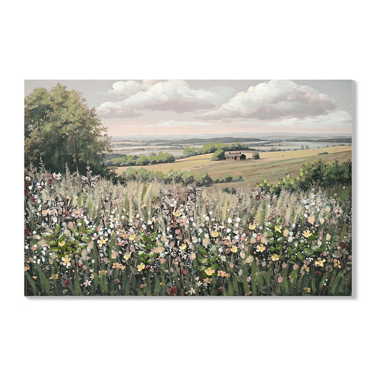 Framed Canvas Wall Art Vintage Decor, Landscape Wall Art - Green / Ivory