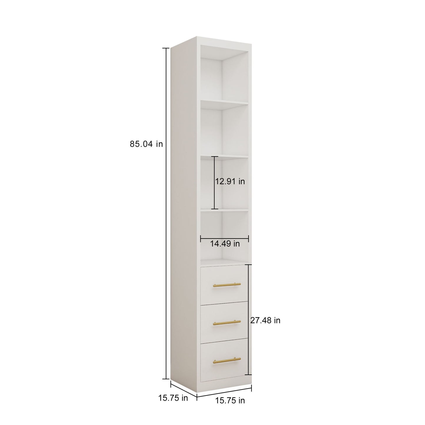 Tall Storage Cabinet With 3 Drawers For Bedroom - White