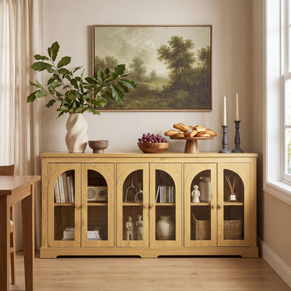 Modern Arched Glass Sideboard With 6 Doors, Buffet Cabinet With Storage And Adjustable Shelves