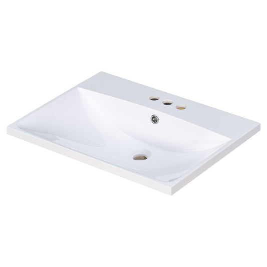 Bathroom Vanity Top, Rectangular Undermount Sink With 3 Faucet Holes, 4" Centerset Compatible - White