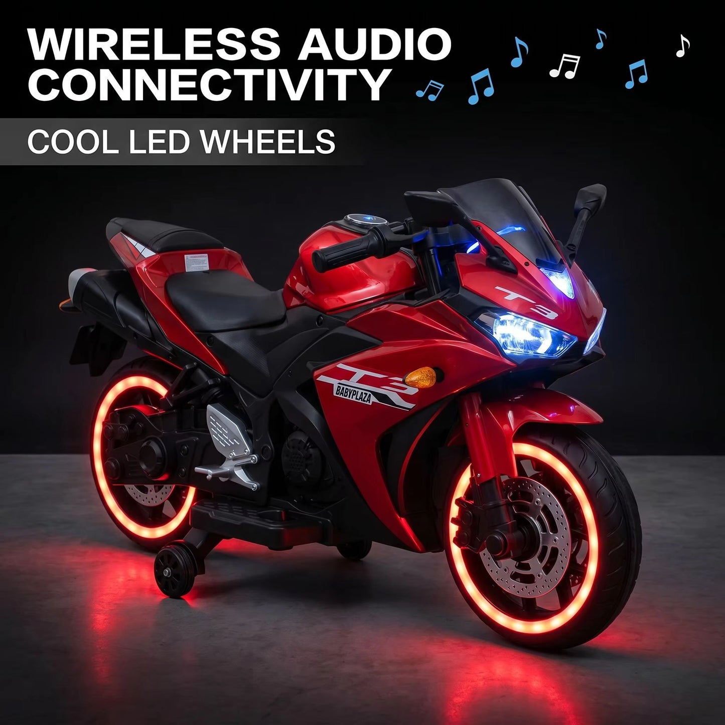 Kids 12V Motorcycle With Training Wheels, Manual Throttle, And Lighting Wheels For Boys And Girls Ages 3-6 - Red