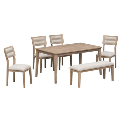 6 Piece Dining Set, Upholstered Chairs And Bench