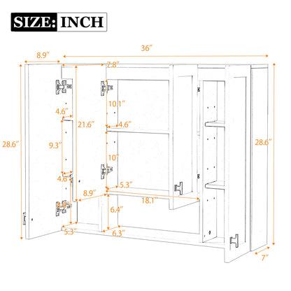 30" Bathroom Cabinet With 5 Adjustable Shelves, Wall Mounted Medicine Cabinet - White