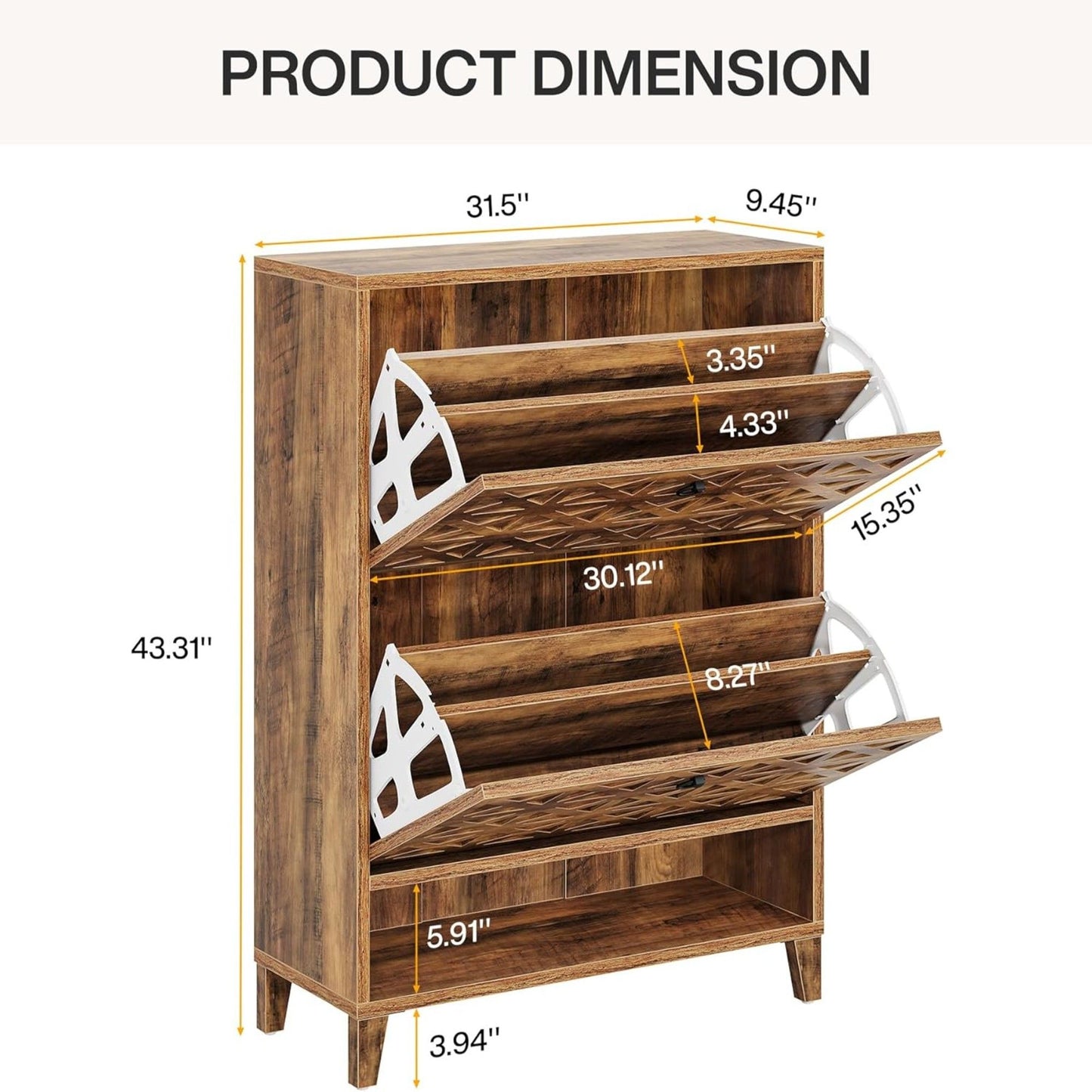 Narrow Shoe Cabinet With 2 Flip Drawers For Entryway Organizer - Rustic Brown